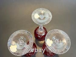 Vintage New German Crystal Cranberry Hand Cut-To-Clear 8.25 Hock Wine Glasses