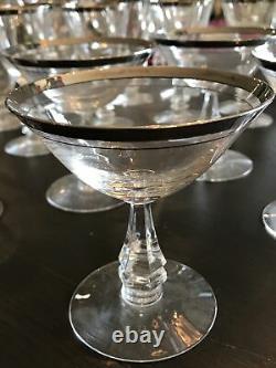 Vintage Noritake Silver Platinum Rim Crystal Glassware Set Wine Champagne Sherry