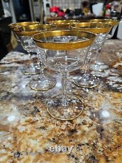 Vintage Optic Champagne Crystal Glass Gold Trimmed, set of 6