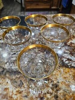 Vintage Optic Champagne Crystal Glass Gold Trimmed, set of 6