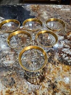 Vintage Optic Cordial Crystal Glass Gold Trimmed, set of 6