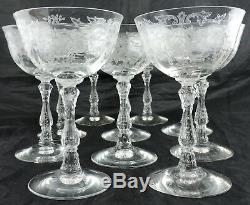 Vintage Optic Flower Basket Etched Wine/champagne Glass Set 10 Stemware