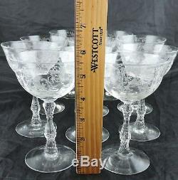 Vintage Optic Flower Basket Etched Wine/champagne Glass Set 10 Stemware