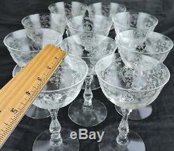 Vintage Optic Flower Basket Etched Wine/champagne Glass Set 10 Stemware