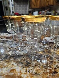 Vintage Optic Wine Crystal Glass Gold Trimmed, set of 7