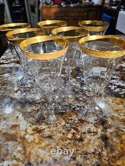 Vintage Optic Wine Crystal Glass Gold Trimmed, set of 7