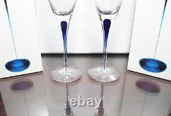 Vintage Orrefor Intermezzo Dark Blue Champagne Flutes Set of 2 NEW In BOX
