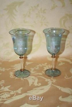 Vintage Pair A. Dal Borgo Fine Murano Art Glass Stemmed Wine Glasses in Orig Box