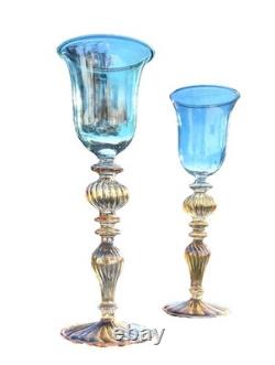 Vintage Parise Vetro Venetian Italian Murano Hand blown Wine Glasses Set Of 2