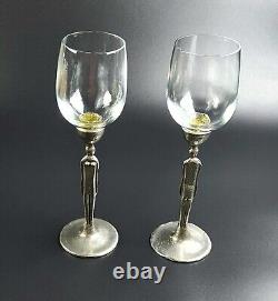 Vintage Patrick Meyer Male/Female Figurine Stems Pair- Wine Glasses 10