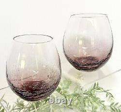 Vintage Pier 1 Crackle Stemless Wine Glasses Teal / Purple Colored Glass 4 Set
