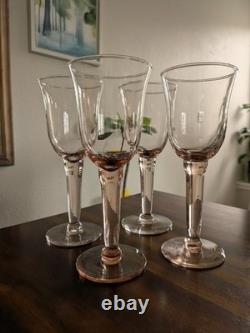 Vintage Pink/Blush Handblown Glass Goblets Set of 8 Thick Stemmed