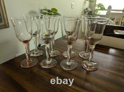 Vintage Pink/Blush Handblown Glass Goblets Set of 8 Thick Stemmed