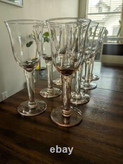 Vintage Pink/Blush Handblown Glass Goblets Set of 8 Thick Stemmed