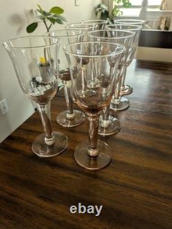 Vintage Pink/Blush Handblown Glass Goblets Set of 8 Thick Stemmed