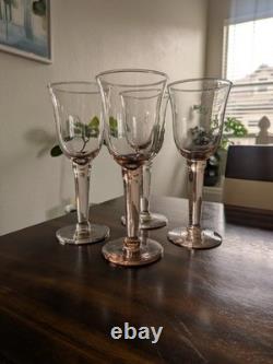 Vintage Pink/Blush Handblown Glass Goblets Set of 8 Thick Stemmed