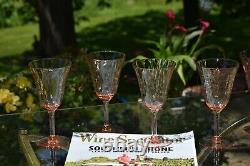 Vintage Pink Diamond Optic Wine glasses, Set of 6, 1950's Pink Vaseline glass