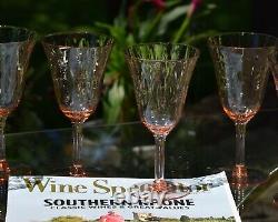 Vintage Pink Diamond Optic Wine glasses, Set of 6, 1950's Pink Vaseline glass
