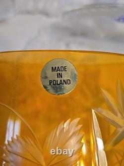 Vintage Polish Crystal Cut to Clear Colored Set of 5 Wine Stem Glasses