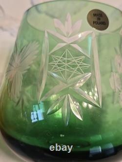 Vintage Polish Crystal Cut to Clear Colored Set of 5 Wine Stem Glasses