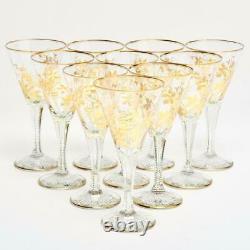 Vintage Poss. Antique Set Of 10 Intaglio & Gilt Wine Glasses Style Of Moser