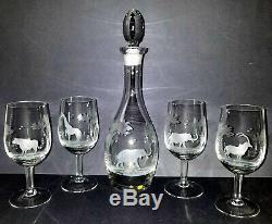 Vintage Queen Lace Cut Crystal Wine Decanter & Glass Set Kenyan African Wildlife