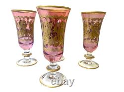 Vintage Rare (4) Arte Italica Purple/pink & Gold Champagne/wine Glasses 7 1/2
