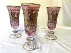 Vintage Rare (4) Arte Italica Purple/pink & Gold Champagne/wine Glasses 7 1/2