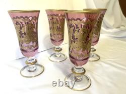 Vintage Rare (4) Arte Italica Purple/pink & Gold Champagne/wine Glasses 7 1/2