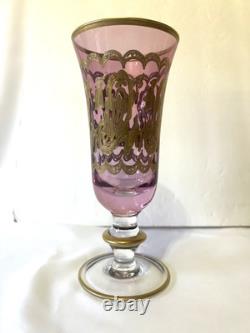 Vintage Rare (4) Arte Italica Purple/pink & Gold Champagne/wine Glasses 7 1/2