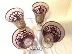 Vintage Rare (4) Arte Italica Purple/pink & Gold Champagne/wine Glasses 7 1/2