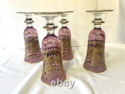 Vintage Rare (4) Arte Italica Purple/pink & Gold Champagne/wine Glasses 7 1/2