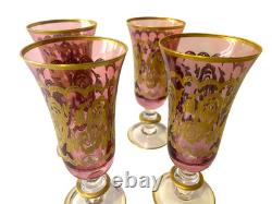 Vintage Rare (4) Arte Italica Purple/pink & Gold Champagne/wine Glasses 7 1/2