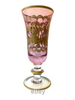 Vintage Rare (4) Arte Italica Purple/pink & Gold Champagne/wine Glasses 7 1/2