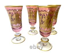 Vintage Rare (4) Arte Italica Purple/pink & Gold Champagne/wine Glasses 7 1/2