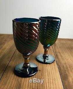 Vintage Rare Carnival Iridescent Swirl Rick Strini Wine Art Glasses A Pair