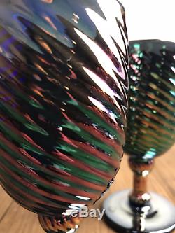 Vintage Rare Carnival Iridescent Swirl Rick Strini Wine Art Glasses A Pair