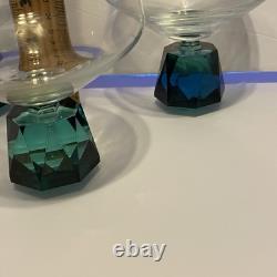 Vintage Rare Clear Fantasy GLASS Wine/ COGNAC With Green Diamond Base