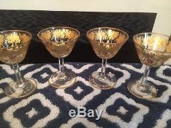 Vintage Rare Moser Gold Encrusted Set Of 4 Wine Glasses With Cherry On Bottom