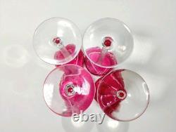 Vintage Red Cranberry Crystal Wine Glasses Cut To Clear with Gold Rim 7 Set of 4