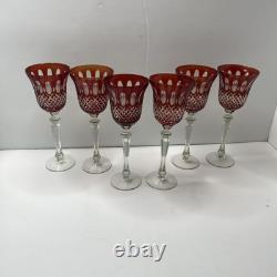 Vintage Red Cut to Clear Crystal Wine Glass 10 Tall set of 6
