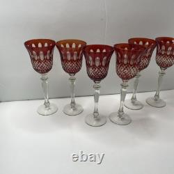 Vintage Red Cut to Clear Crystal Wine Glass 10 Tall set of 6