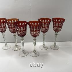 Vintage Red Cut to Clear Crystal Wine Glass 10 Tall set of 6