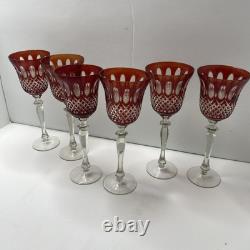 Vintage Red Cut to Clear Crystal Wine Glass 10 Tall set of 6