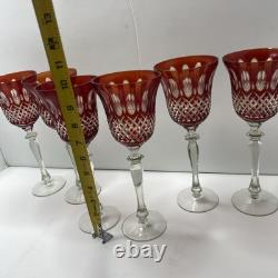 Vintage Red Cut to Clear Crystal Wine Glass 10 Tall set of 6