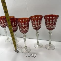 Vintage Red Cut to Clear Crystal Wine Glass 10 Tall set of 6