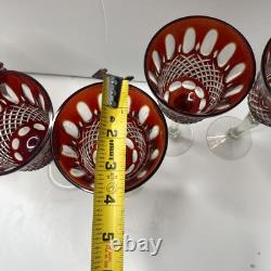 Vintage Red Cut to Clear Crystal Wine Glass 10 Tall set of 6