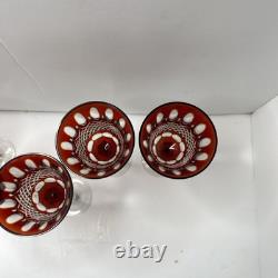 Vintage Red Cut to Clear Crystal Wine Glass 10 Tall set of 6