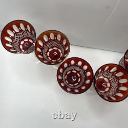 Vintage Red Cut to Clear Crystal Wine Glass 10 Tall set of 6