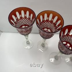 Vintage Red Cut to Clear Crystal Wine Glass 10 Tall set of 6